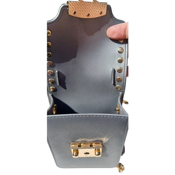 Fashionable Faux Leather Phone Crossbody with Studs Chain Strap Phone Purse Gray - Picture 5 of 7